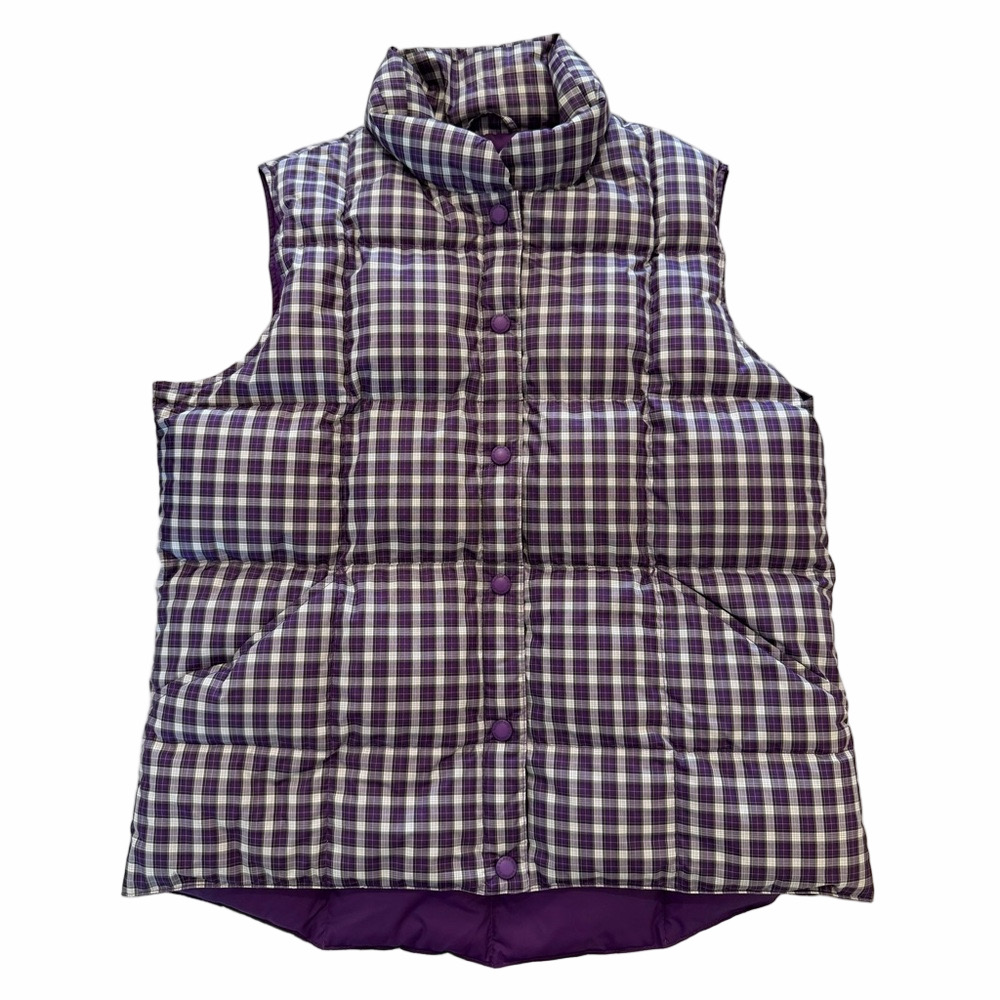Land’s End Purple White Green Size Medium (10-12) Vest Plaid Down Quilted Puffer